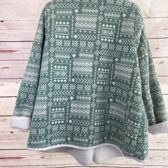 SOLD SONOMA Green & Cream Aztec Print Sherpa Lined Cardigan Jacket NWOT - Picture 13 of 16